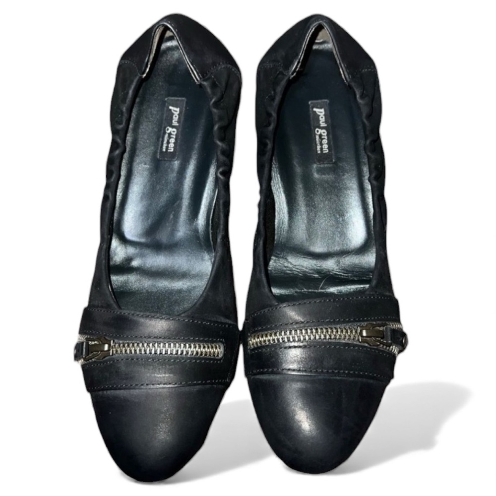 PAUL Green Black Leather & Suede Ballet Flats UK Size 6.5 US size 9 Super Cute